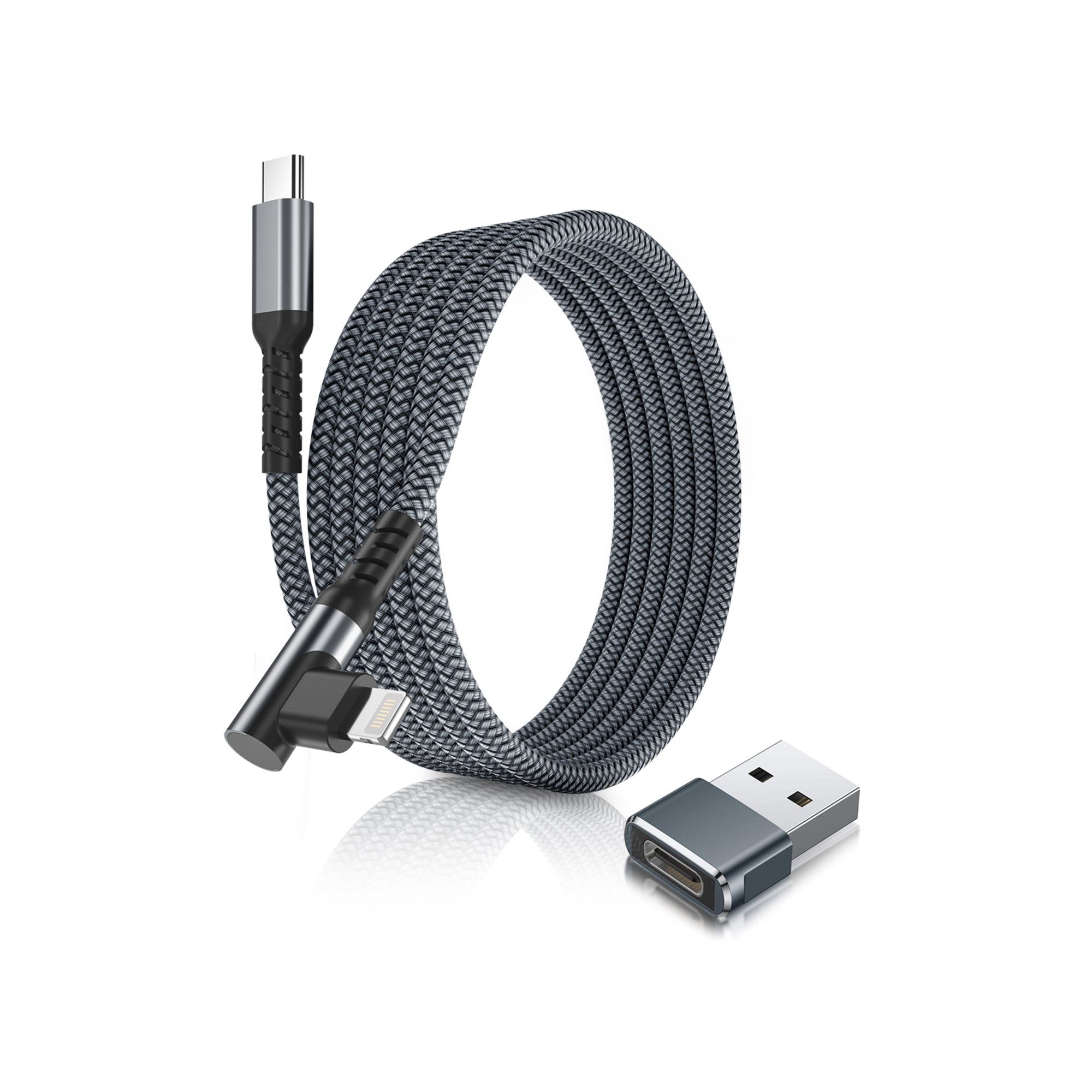 BestWhoop USB C to Lightning Charger Cable Right Angled 10ft with USB A Adapter
