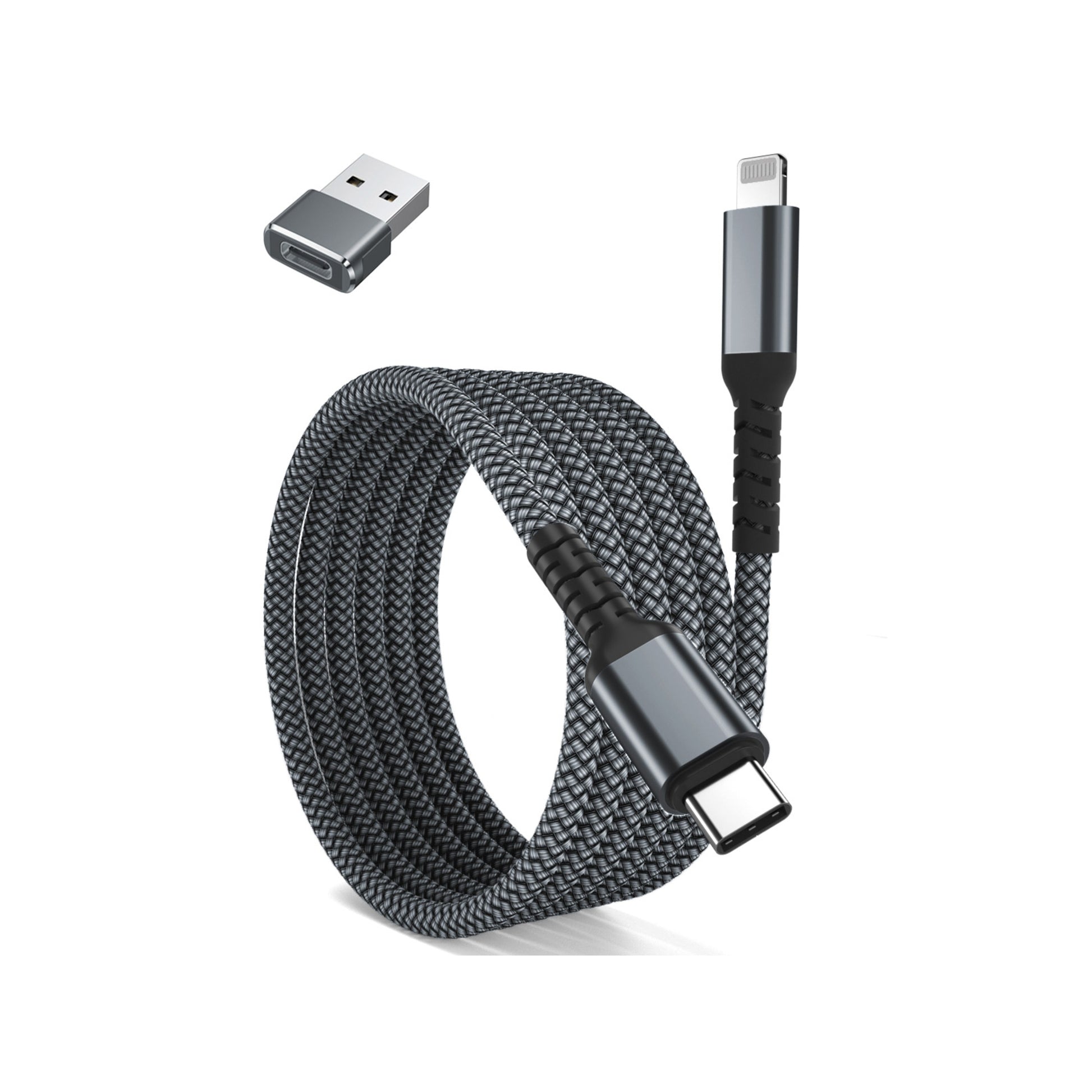 USB C Male To Female Lighting Adapter With Braided Mfi Charging